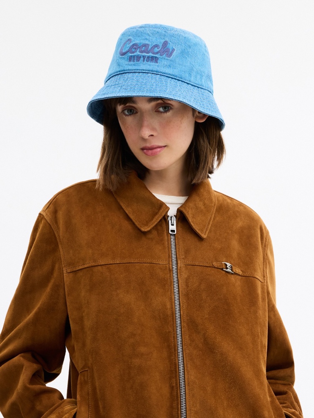Coach Script Embroidered Denim Bucket Hat Size M/L